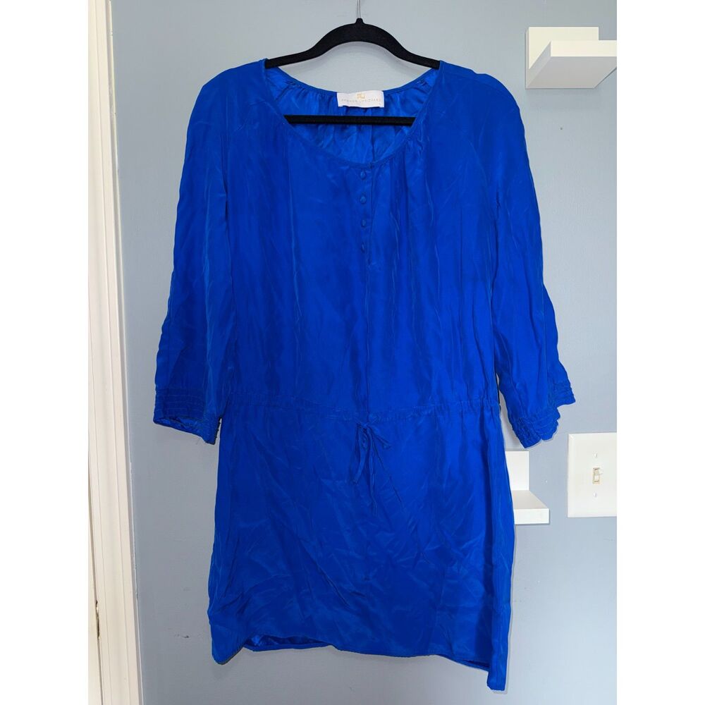 Amanda Uprichard Blue 100% Silk Drawstring Waist Mini Dress | Size Large